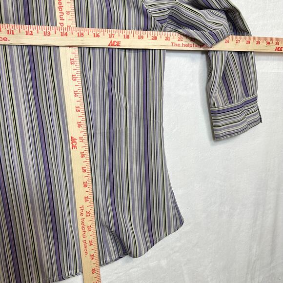 Y2K Notations XL Purple Striped Top Buttoned Asymmetrical Stretch Work‎ 3/4 90s - Picture 8 of 10